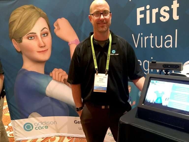 David Keeley of SameDay Security debuts the Addison Virtual Caregiver system at the Consumer Electronics Show in Las Vegas, a di