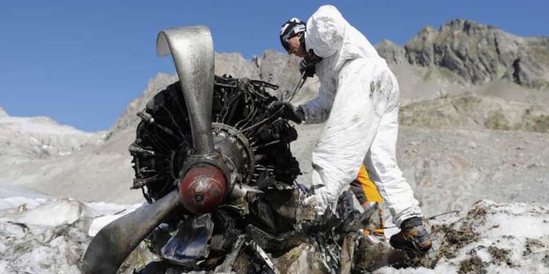 **Ice-encased U.S. Air Force plane wreckage provides data for glacier ice flow