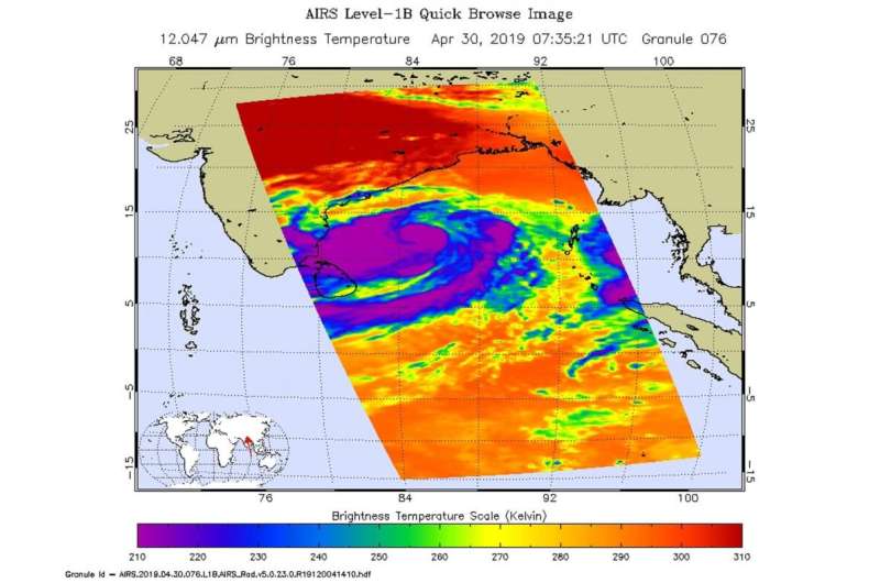 NASA satellites track Tropical Cyclone Fani along Eastern India's coastline