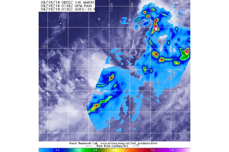 NASA sees heavy rainfall occurring in strengthening Tropical Storm Mario