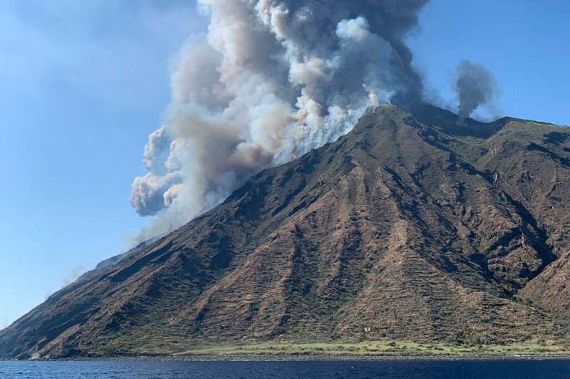The Stromboli volcano sent plumes of smoke two kilometres (over a mile) into the sky
