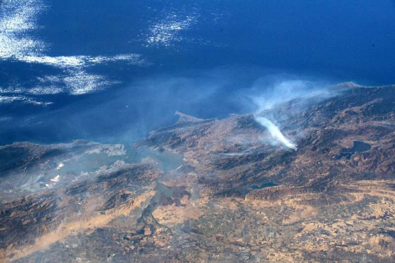 This image taken by NASA astronaut Andrew Morgan aboard the International Space Station shows smoke from the Kincade Fire in Son