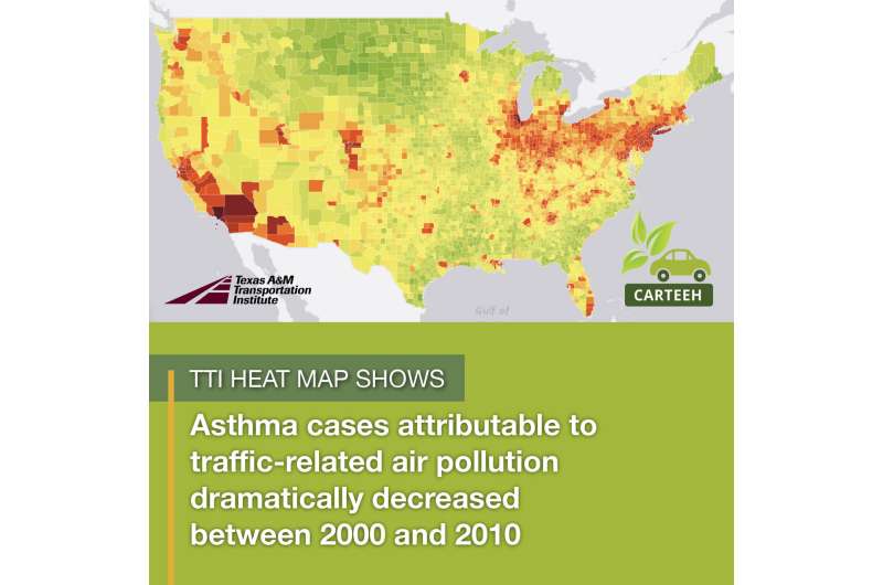 TTI heat map shows relationship between traffic-related air pollution and childhood asthma
