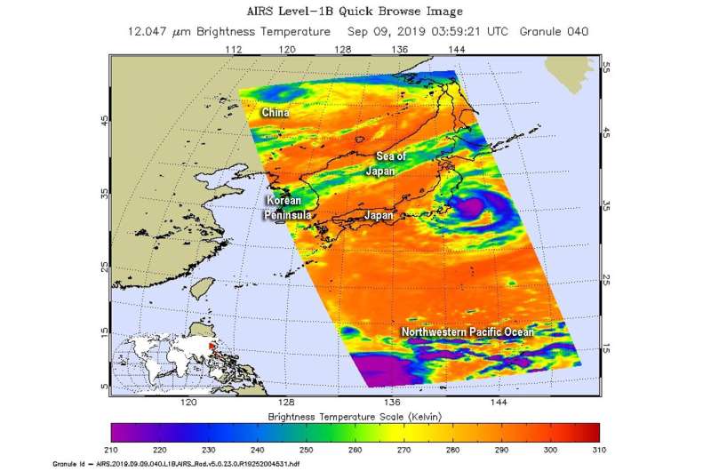 NASA finds Tropical Storm Faxai's heavy rainmaking storms off-shore from Japan