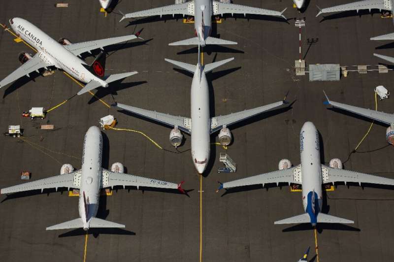 Boeing 737 MAX airplanes, photographed last month, sit idle near Boeing Field in Seattle, Washington