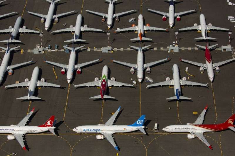 Boeing 737 MAX airplanes are seen parked near Boeing Field in Seattle, Washington