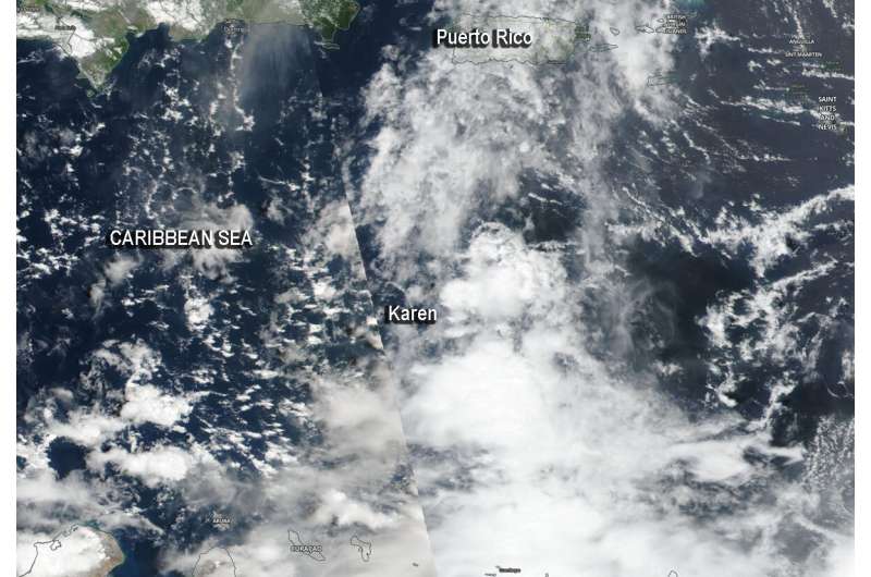 NASA satellite identified a less-organized Caribbean Tropical Storm Karen