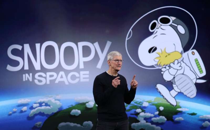 Apple CEO Tim Cook speaks about the new Apple TV+ service which will include original shows including &quot;Snoopy in Space&quot