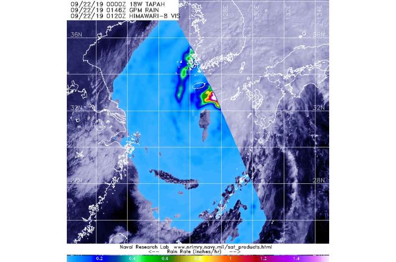 NASA satellite data shows Tapah becoming extra-tropical