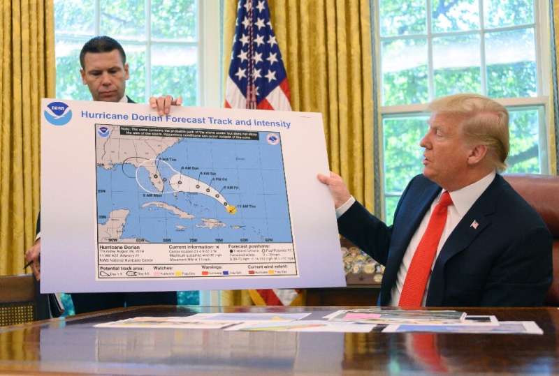 US President Donald Trump says Florida was lucky to escape a hit from Hurricane Dorian