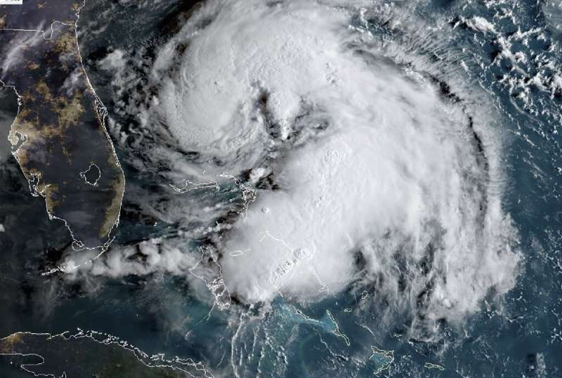 A satellite image of tropical storm Humberto on September 15, 2019