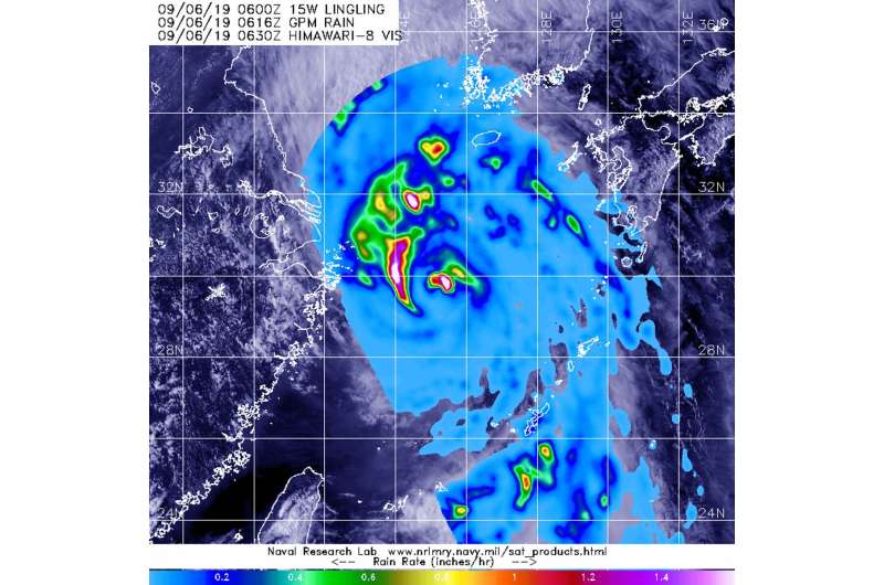 GPM satellite finds heavy rainfall on northern side of typhoon Lingling