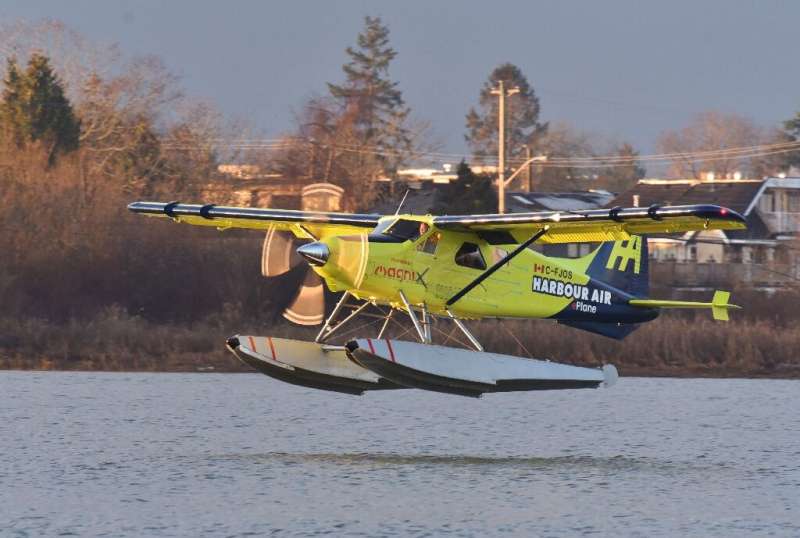 Harbour Air Pilot and CEO Greg McDougall flies the world's first all-electric, zero-emission commercial aircraft during a test f