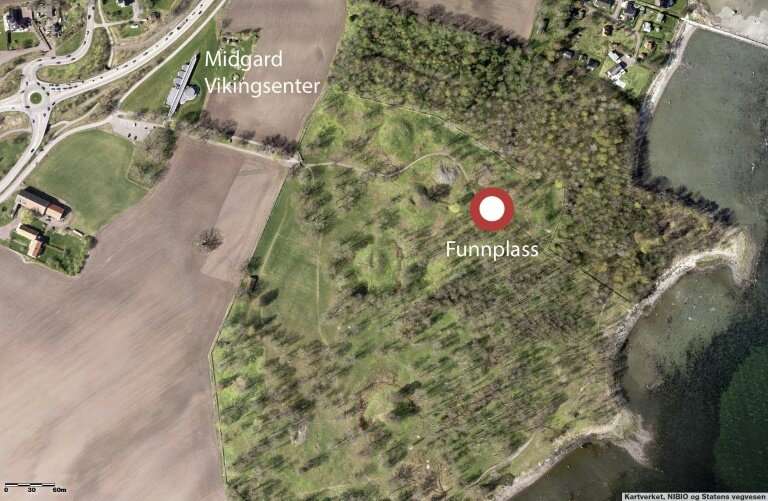 This handout picture released on March 25, 2019 by Vestfold Fylkeskommune shows Funnplass, where a ship's grave probably origina