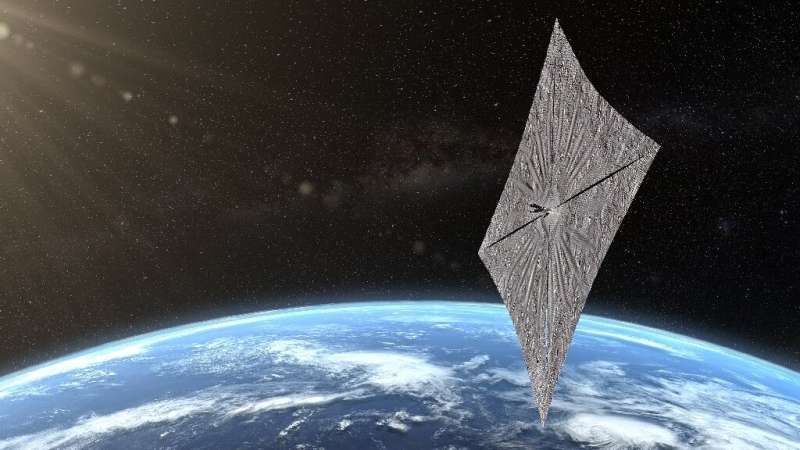 This image released by The Planetary Society shows an artist's concept of LightSail 2 above Earth