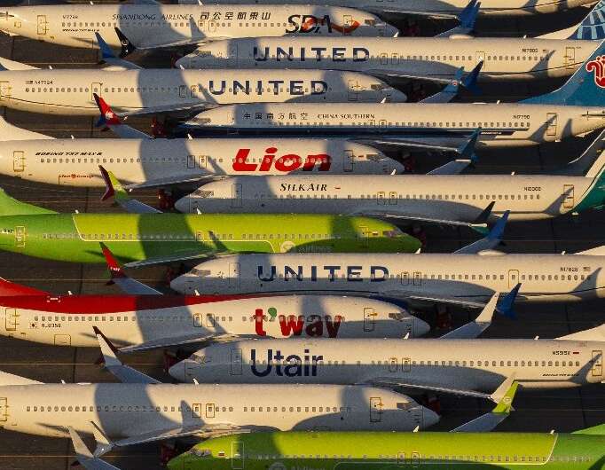 Boeing 737 MAX planes parked in a Washigton state airport amid a grounding that has dragged on for more than nine months