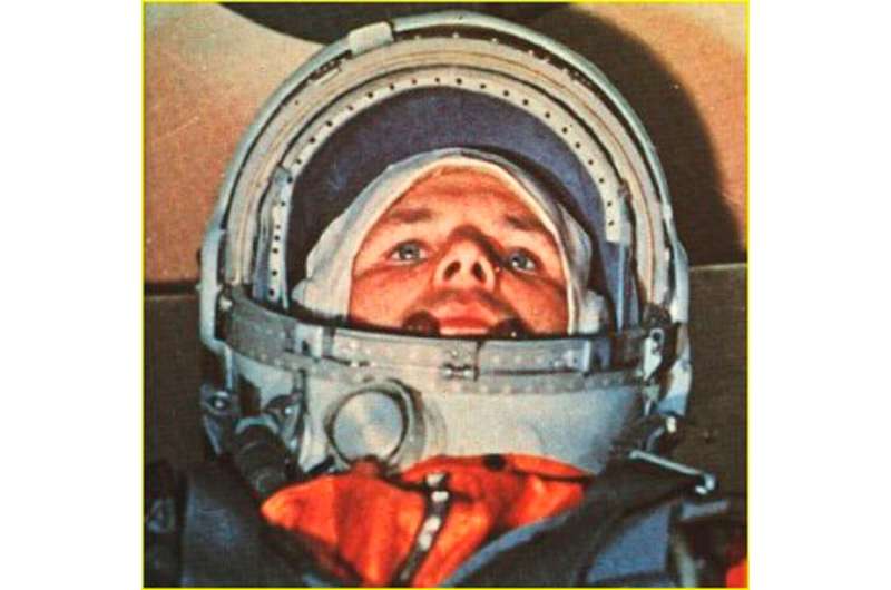 Russian cosmonaut Yuri Gagarin, the first man in space, in his Vostok 1 capsule on April 12, 1961