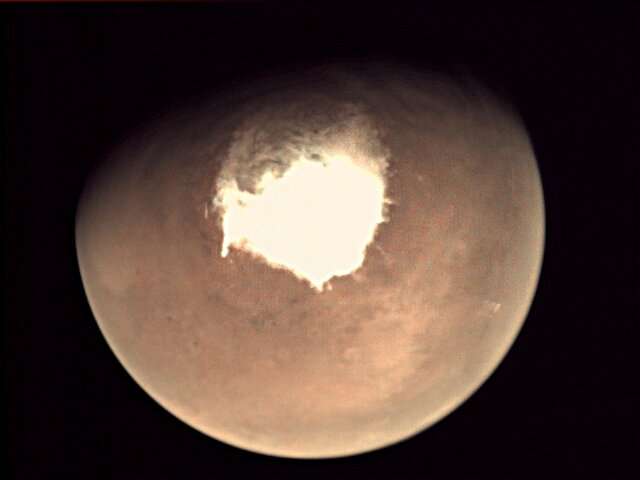 This handout picture released on October 16, 2016 by the European Space Agency (ESA) shows planet Mars as seen by the webcam on 