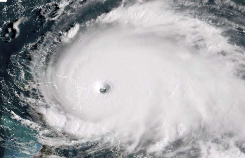 Satellite image of Hurricane Dorian as it approaches the Bahamas on September 1, 2019