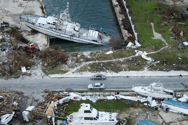 An aerial view of damage from Hurricane Dorian in Marsh Harbour, Great Abaco Island in the Bahamas