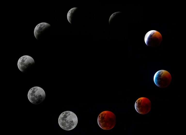 A composite photo shows all the phases of the so-called Super Blood Wolf Moon total lunar eclipse