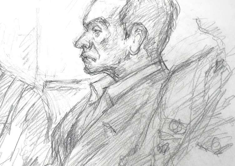 A courtroom sketch of Carlos Ghosn by Masato Yamashita