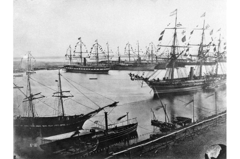 A file photo from November 1869 shows the inauguration of the Suez Canal in Egypt, which opened after a decade-long construction