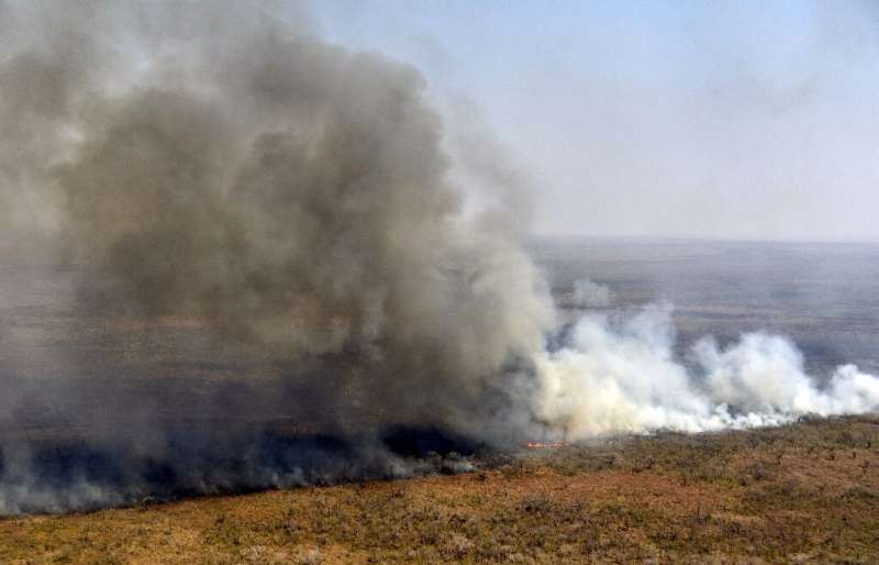 A fire blazes near Charagua in Bolivia in August 2019