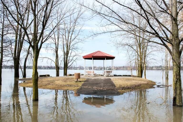 A flooded park in the Canadian town of Laval, north of Montreal