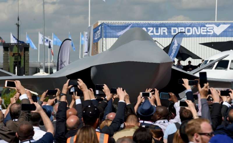 A full-scale model of the Future Combat Air System (FCAS) jet, which France and Germany hope to have in service by 2040, was unv