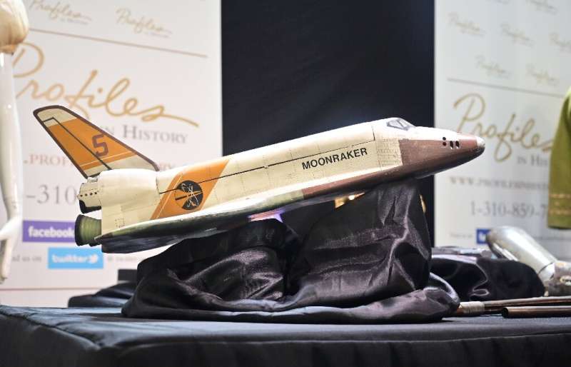 A miniature Moonraker 5 from a 1979 James Bond film on display at the Profiles in History auction house