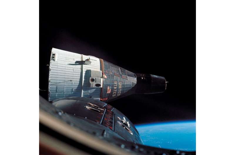 A photograph taken by Gemini VII piloted by crewmembers Jim Lovell and Frank Borman during a mission in which Gemini VI and VII 