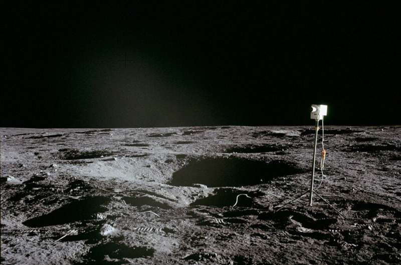 A photo obtained from NASA shows a camera left by the Apollo 12 crew during their landing on the moon in 1969