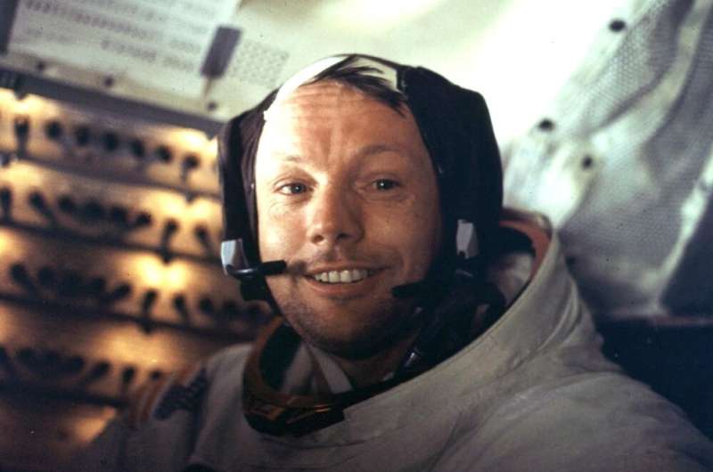 Apollo 11 commander Neil Armstrong, the first man on the Moon, inside the lunar module