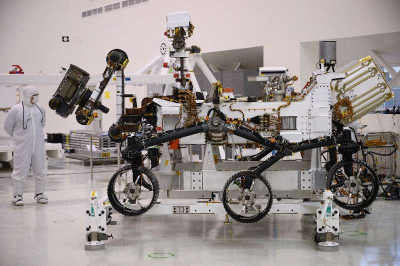 Approximately the size of a car, the Mars 2020 rover is equipped with six wheels like its predecessor Curiosity, allowing it to 