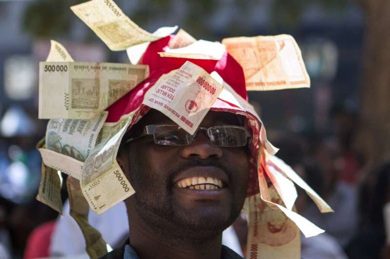 Attempts by African countries to get around fiscal constraints didn't always end well, such as this Zimbabwean man who decorated