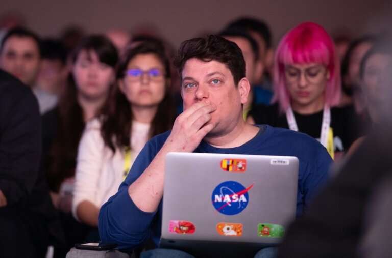 Audience members react during a keynote session at the annual Game Developers Conference at Moscone Center in San Francisco, Cal