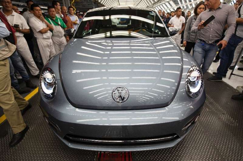 A Volkswagen &quot;Beetle&quot;, the final edition of the iconic car, is pictured inside the factory in Puebla, Puebla State, Me