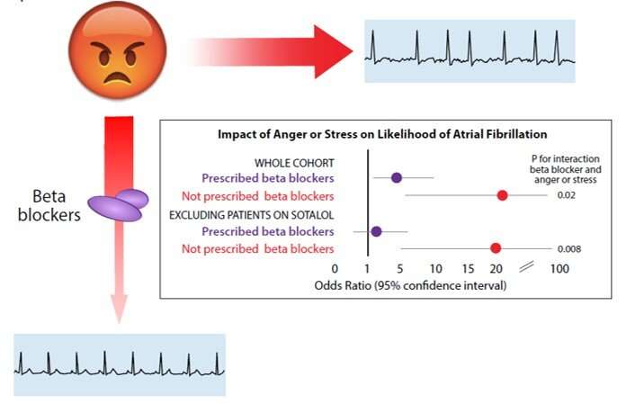 Beta blockers can block the effects of stress and anger in patients prone to emotion-triggered atrial fibrillation