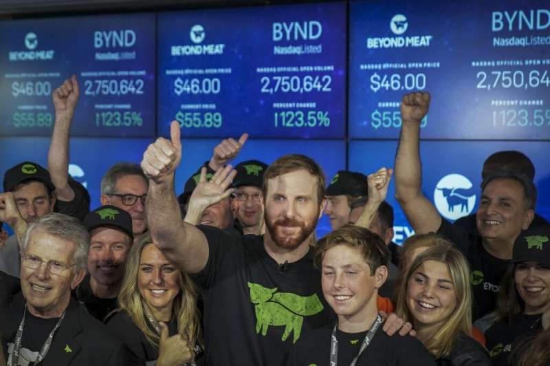 Beyond Meat CEO Ethan Brown after the company's stock began trading on Wall Street—since then it has multiplied in value many ti