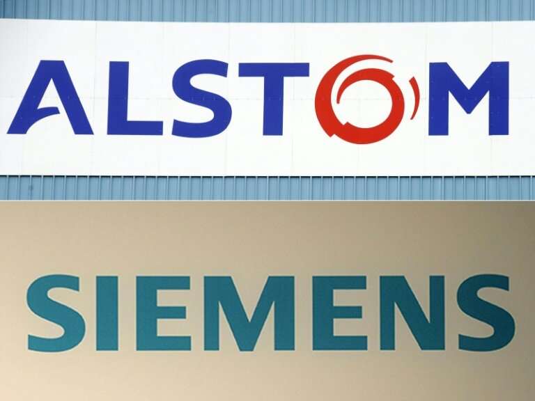 Combination of file pictures shows the logo of the French  engineering company Alstom and Germany's Siemens who are pushing for 