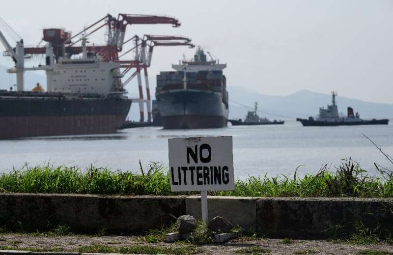 Container ship MV Bavaria, hired by Canada to take its trash back, arrives at Subic Bay in the Philippines