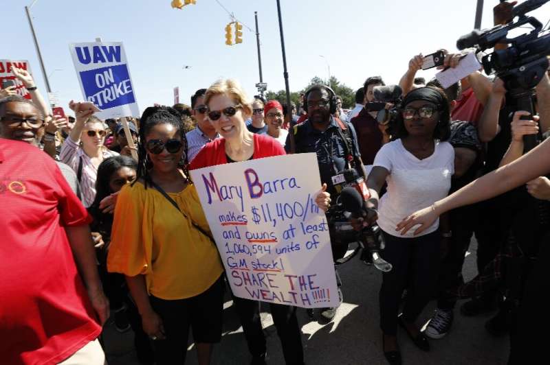 Elizabeth Warren has been among the Democratic presidential hopefuls to appear with United Auto Workers since the strike began l