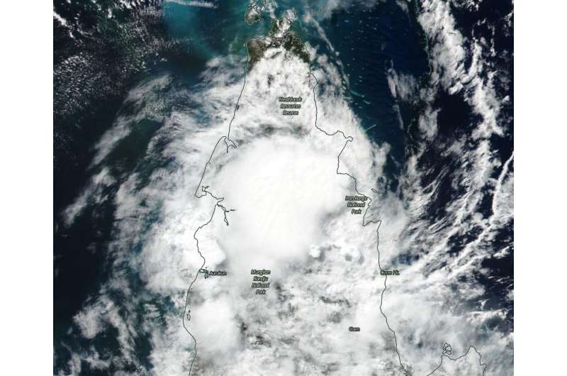 Ex-Tropical Cyclone Ann moving over Australia's Cape York Peninsula