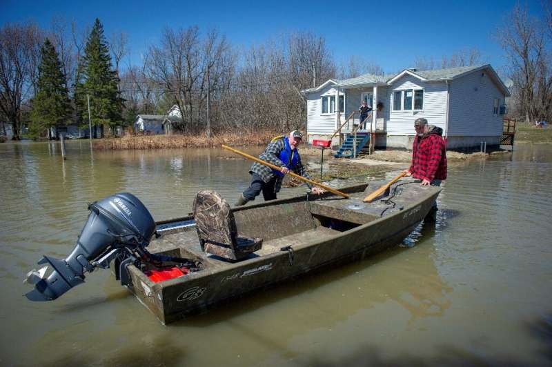 Floods in progress at Rigaud in the suburbs of Montreal, Quebec, Canada