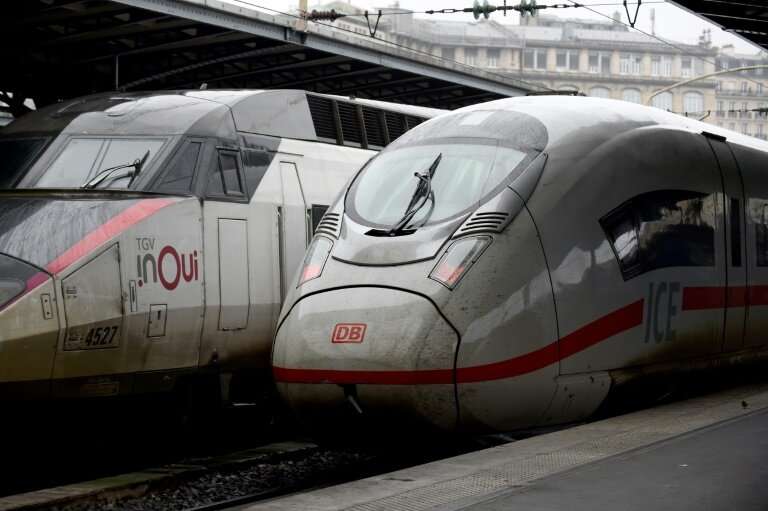 French (left) and German high-speed trains at Gare de l'Est station in Paris