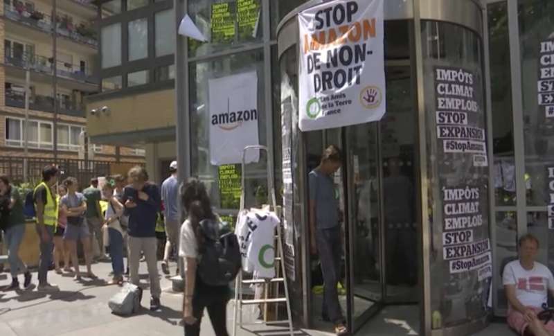 French protesters block Amazon sites over climate, jobs