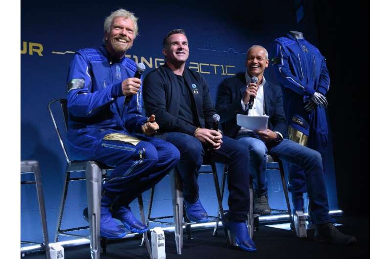 From left to right, Richard Branson,  founder of Virgin Galactic, Kevin Plank,  head of Under Armour and Stephen Attenborough, V