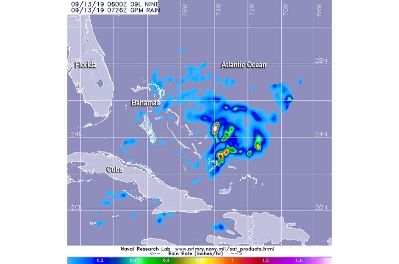 GPM analyzes rainfall in Bahamas from potential Tropical Cyclone 9
