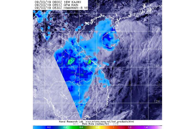 GPM analyzes tropical depression Kajiki's rainfall over Vietnam and Laos